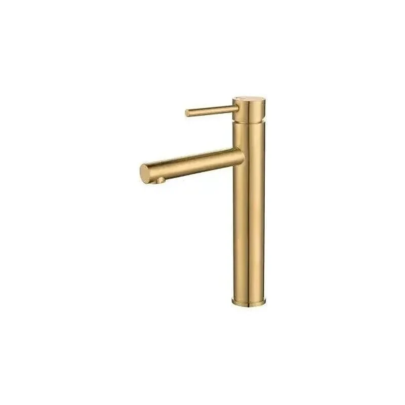 Grifo de lavabo alto monomando de agua fría con caño recto en oro cepillado Nansa de Valaz