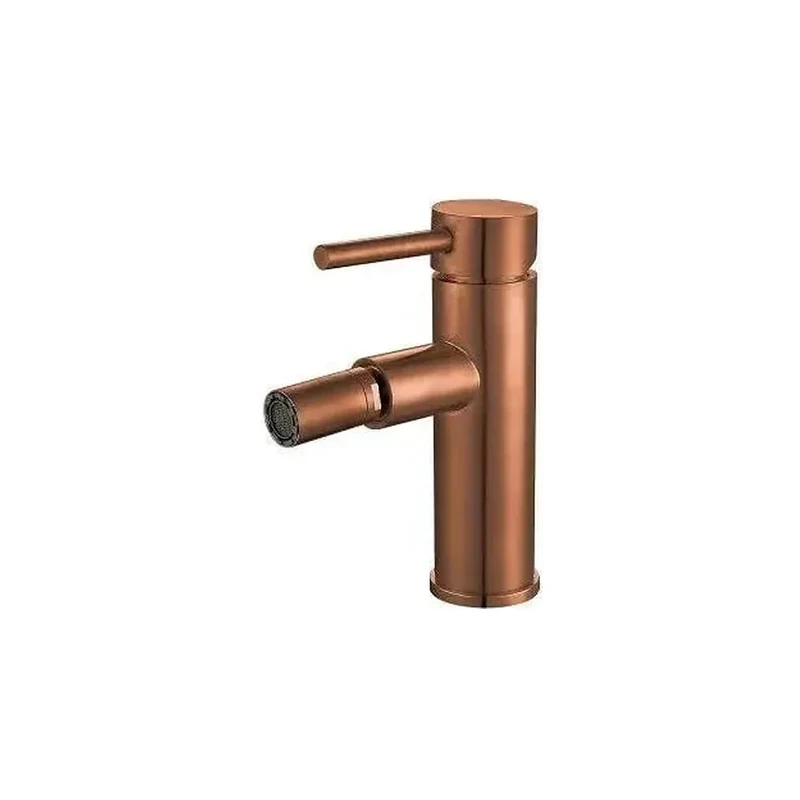 Grifo de bidet monomando con estructura redonda y caño recto en oro rosa cepillado Palancia de Valaz