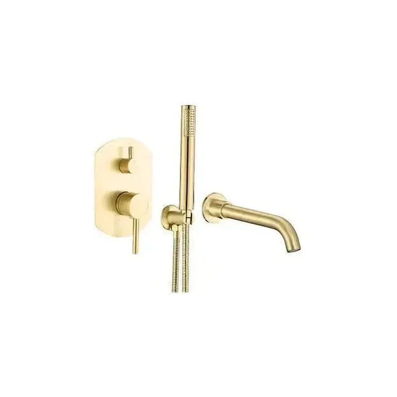 Grifo para bañera con alcachofa de mano y maneta monomando en dorado cepillado Duero de Valaz