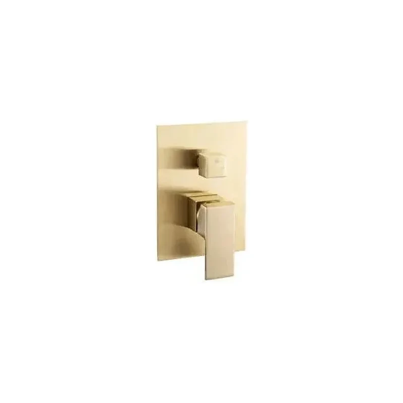 Grifo de ducha monomando empotrado a pared de cuerpo cuadrado y 2 vías en dorado cepillado de Valaz