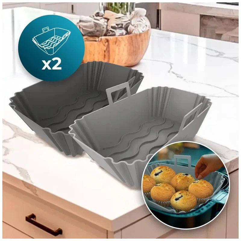 Pack de 2 Moldes de Silicona Antiadherente para Freidora de Aire y Horno de Cecotec