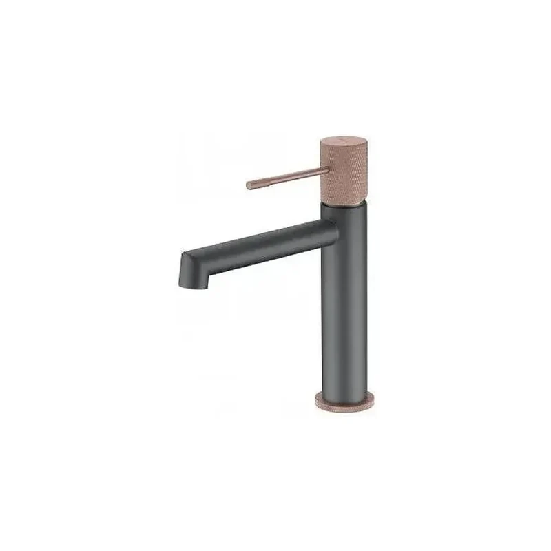 Grifo con un diseño de monomando para lavabo de color gris mate y champagne Line de Imex