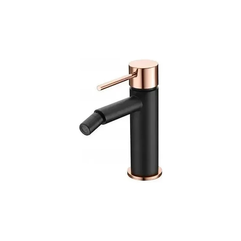 Grifo monomando de bidé fabricado en latón de acabado negro y oro rosa Stick Milos de Imex
