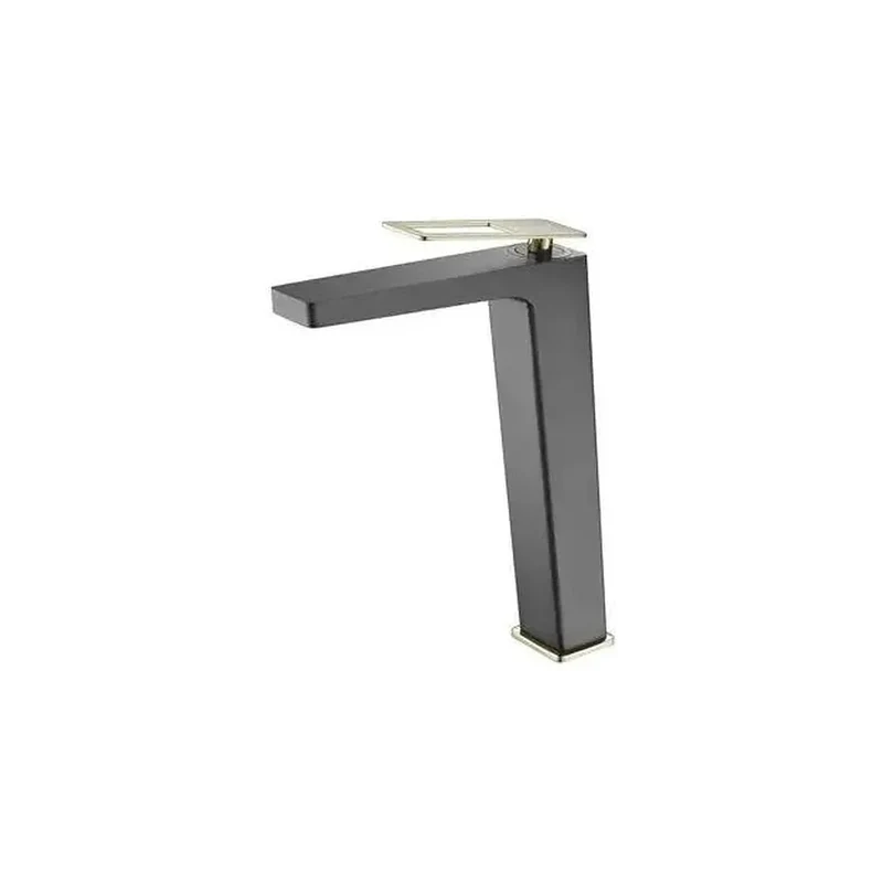 Grifo para lavabo con un diseño monomando de caño alto y un acabado negro mate y oro Suecia de Imex