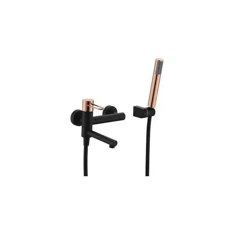 Grifo monomando de pared para bañera fabricada en latón de acabado negro mate y oro rosa Milos de Imex
