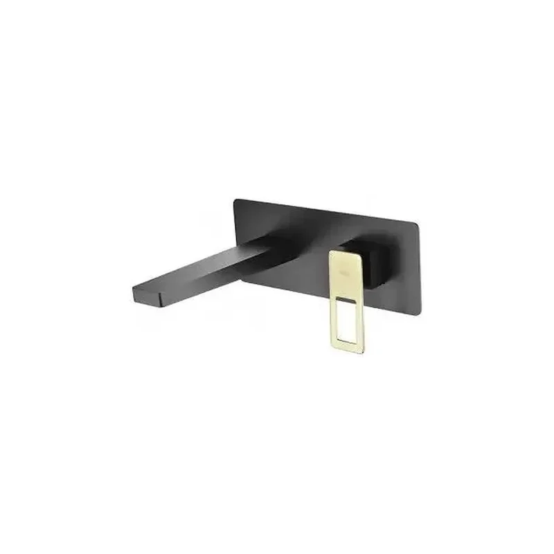 Grifo de lavabo monomando empotrado a pared de acabado negro mate y oro Suecia de Imex