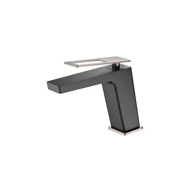 Grifo monomando para lavabo fabricado en latón negro y oro rosa con un caño recto Suecia de Imex