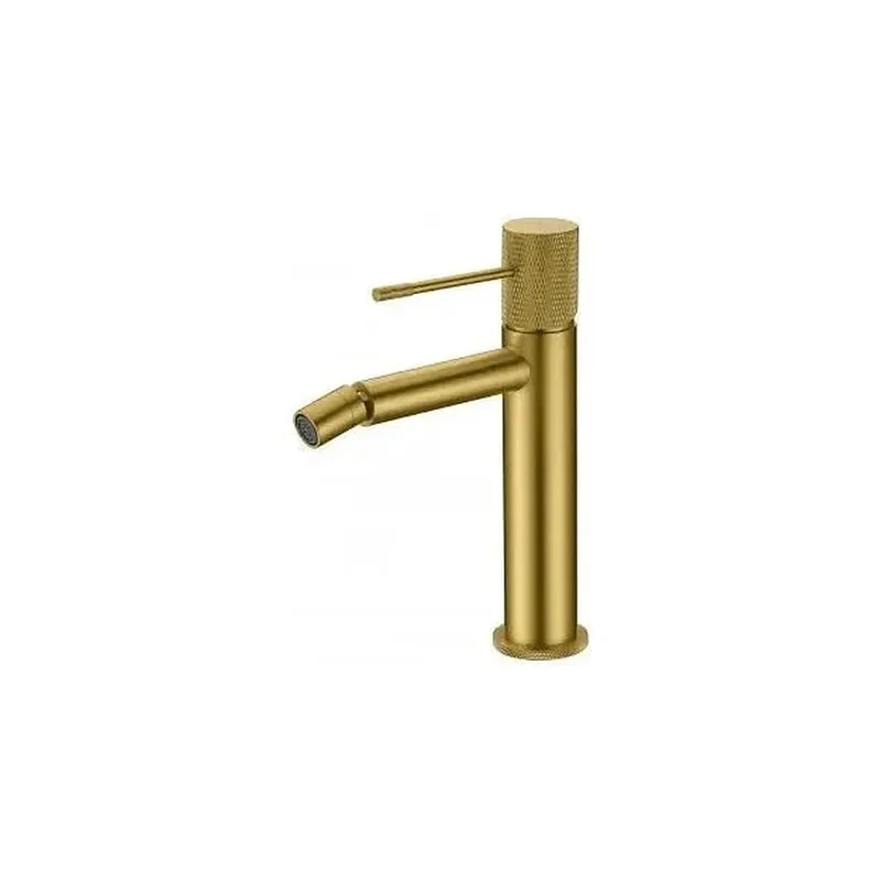 Grifo monomando para bidé con un diseño moderno en color oro cepillado Line de Imex