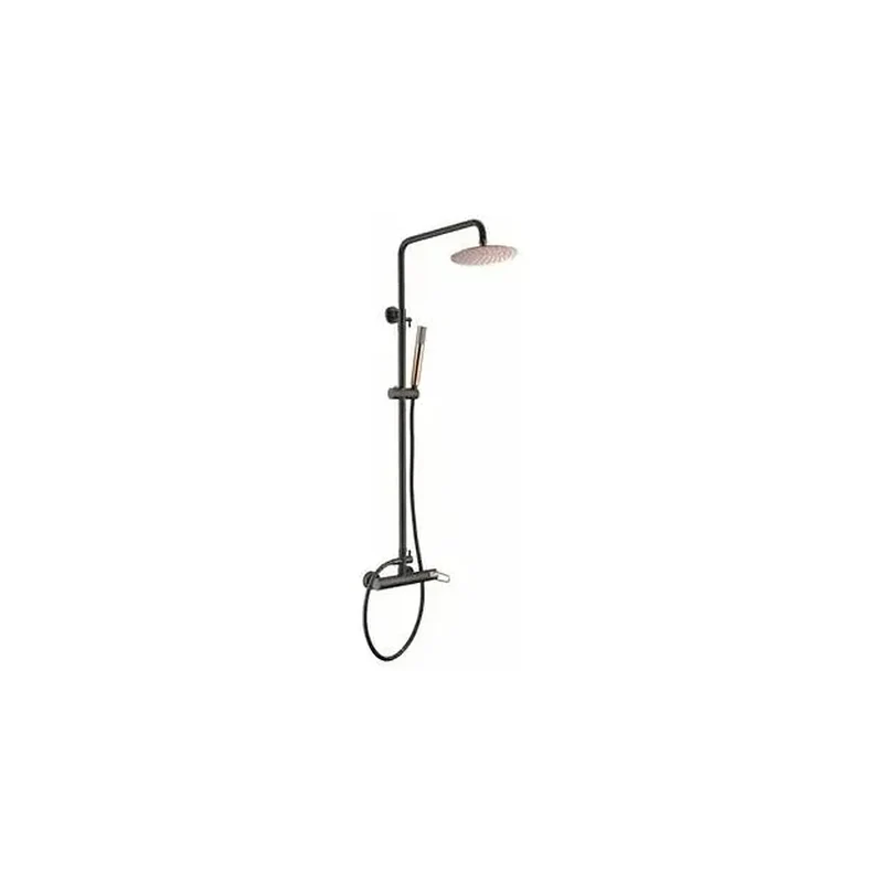 Columna de ducha con una barra extensible de diseño moderno en color negro mate y oro rosa Milos de Imex