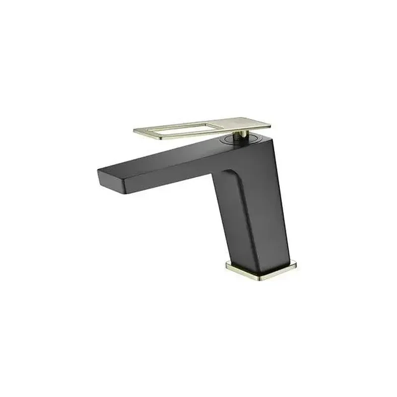 Grifo monomando para lavabo fabricado en latón negro y oro con un caño recto Suecia de Imex