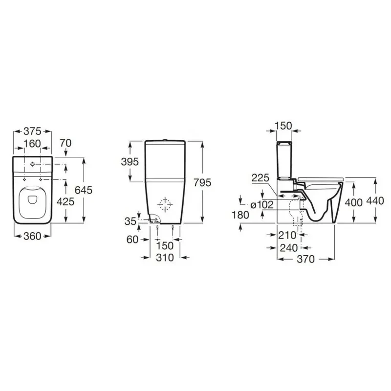 Roca Inspira Square – Inodoro de Pie Completo, Salida Dual, Blanco Mate