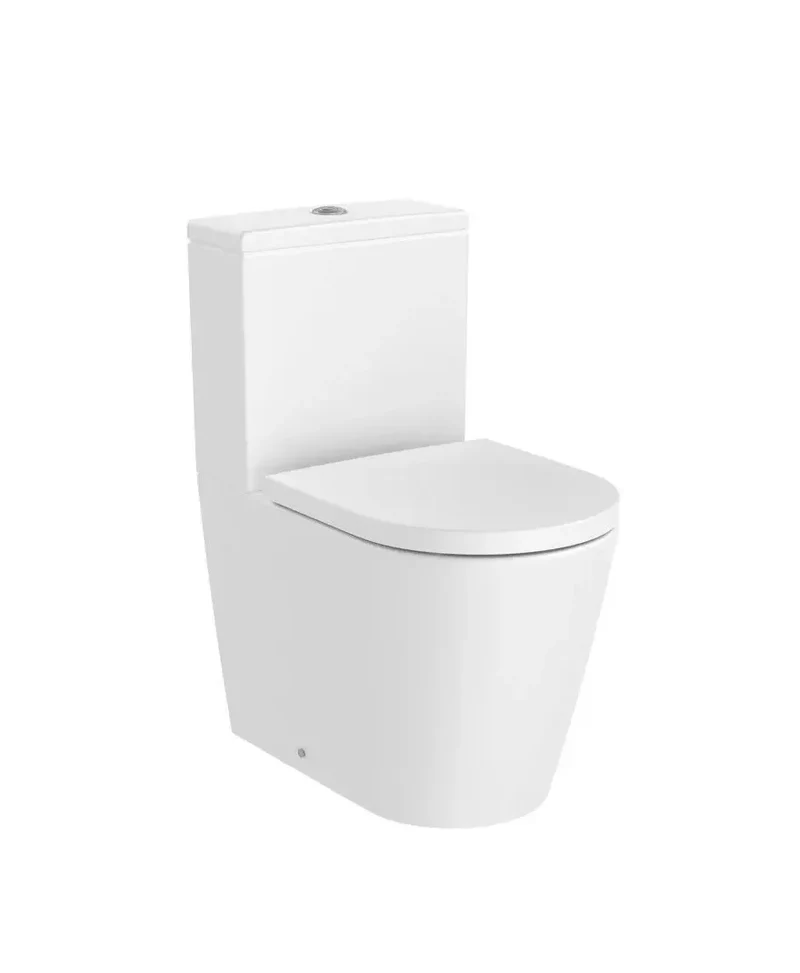 Inodoro completo compacto de porcelana con un acabado en color blanco Rimless Insipira Round Roca