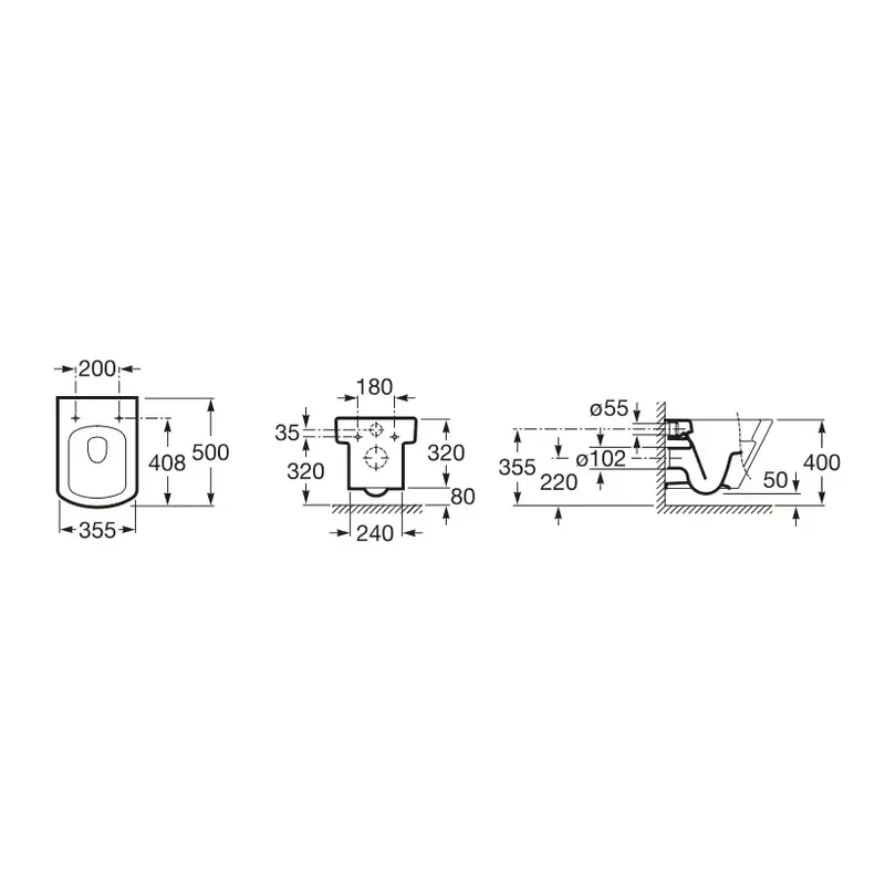 Roca Hall – Inodoro de Suelo con Cisterna Empotrada, Salida Horizontal, Blanco
