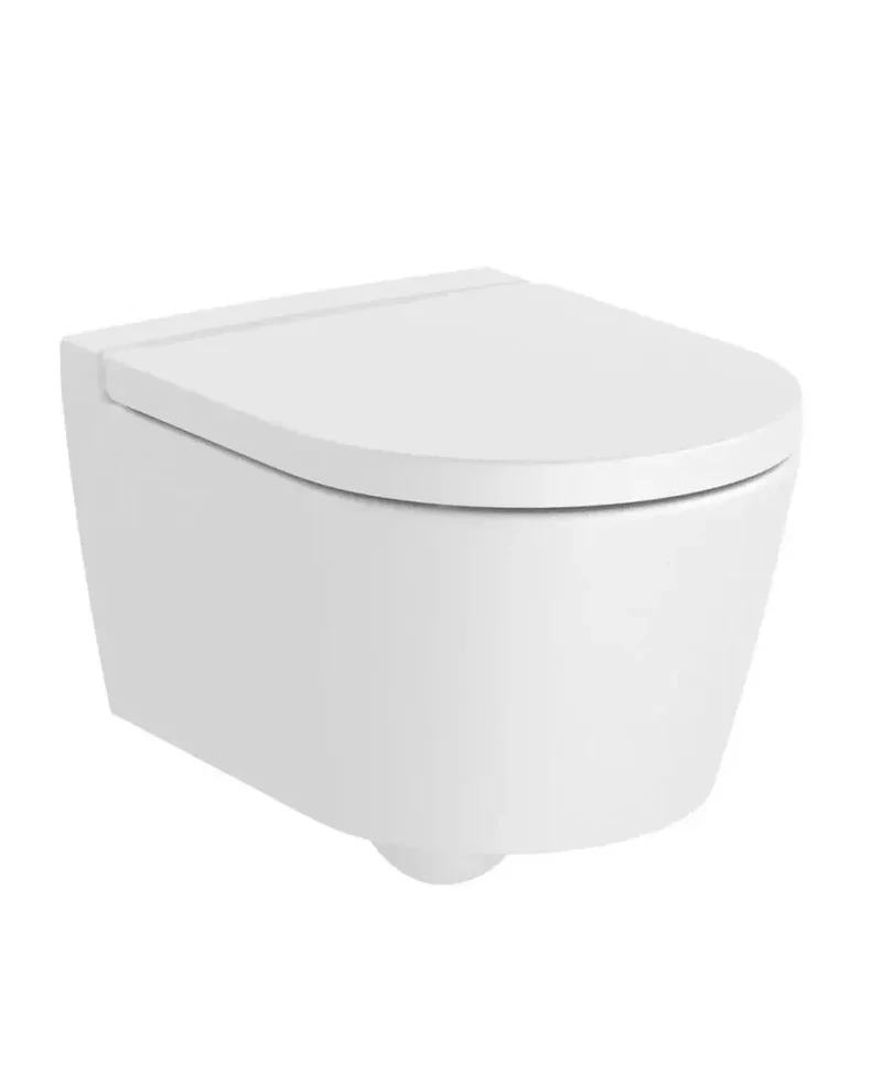 Roca Inspira Round – Inodoro Suspendido con Tapa, Salida Horizontal, Blanco Mate