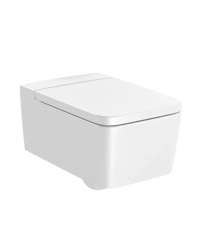 Roca Inspira Square – Inodoro Suspendido con Tapa, Salida Horizontal, Blanco