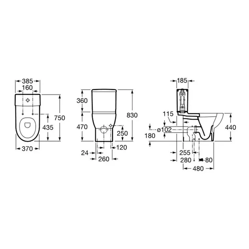 Roca Meridian – Inodoro de Pie Completo, Salida Dual, Blanco