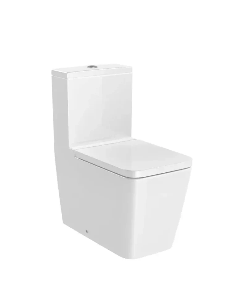 Inodoro completo para instalación adosada a pared fabricado en porcelana de color blanco Rimless Inspira Square Roca
