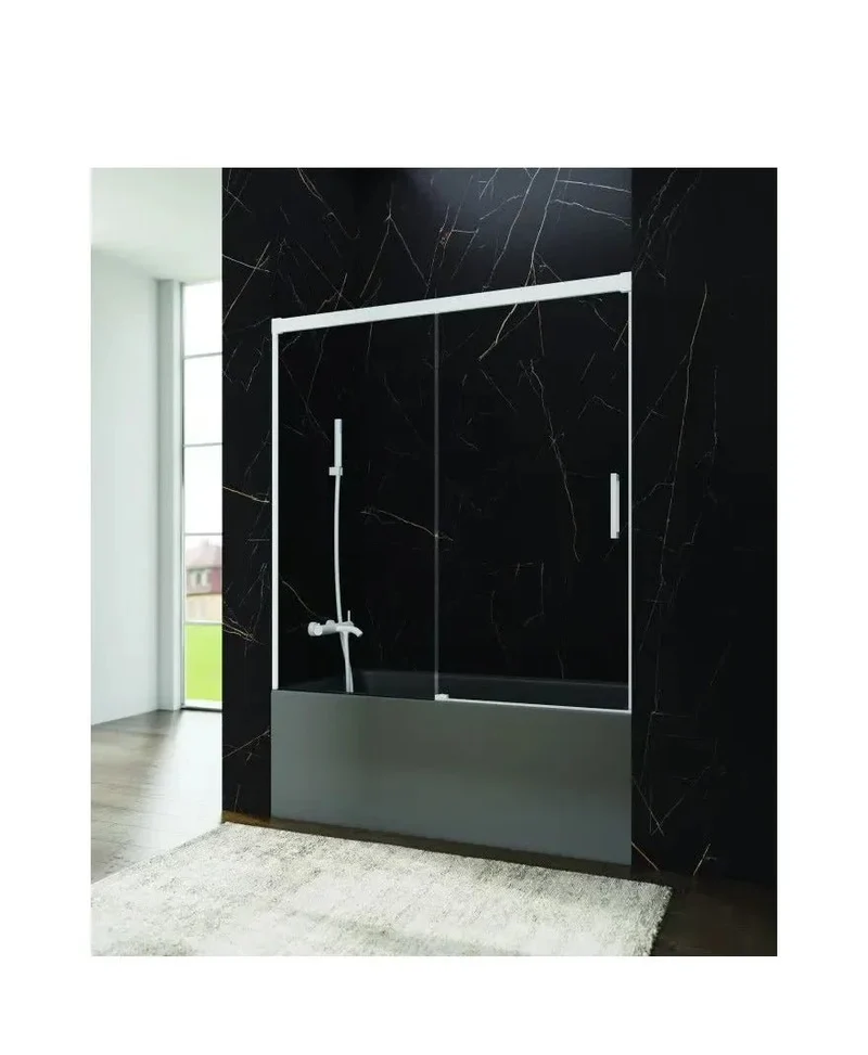 Mampara de Bañera Frontal GME Basic 2 Hojas Cristal Templado 6mm y 8mm Antical EnduroShield Aluminio Blanco Reversible 140-170cm