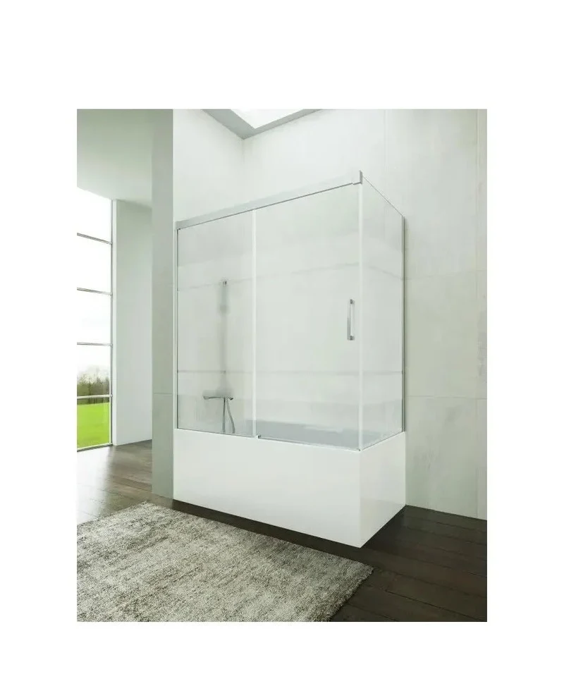 Mampara para Bañera Angular 3 Hojas Cristal Frost Plus 6mm/8mm con Perfiles Cromo | Basic GME