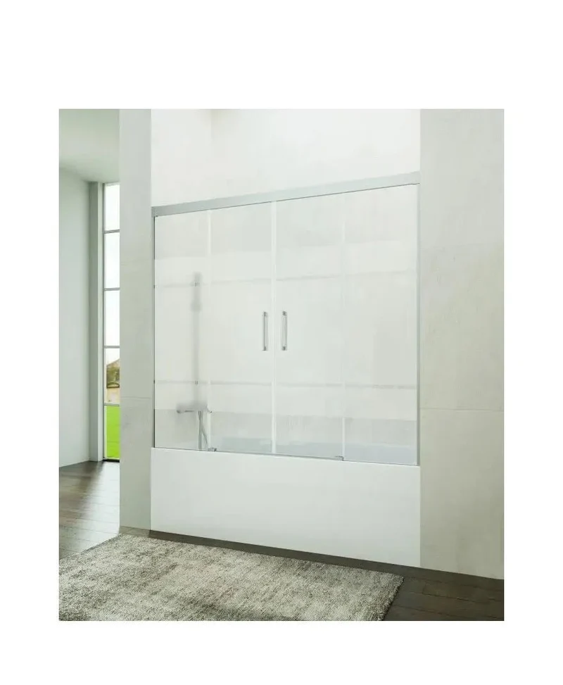 Mampara Bañera Frontal 2 Puertas Correderas + 2 Fijas Frost Plus Cromo Basic Spazio GME