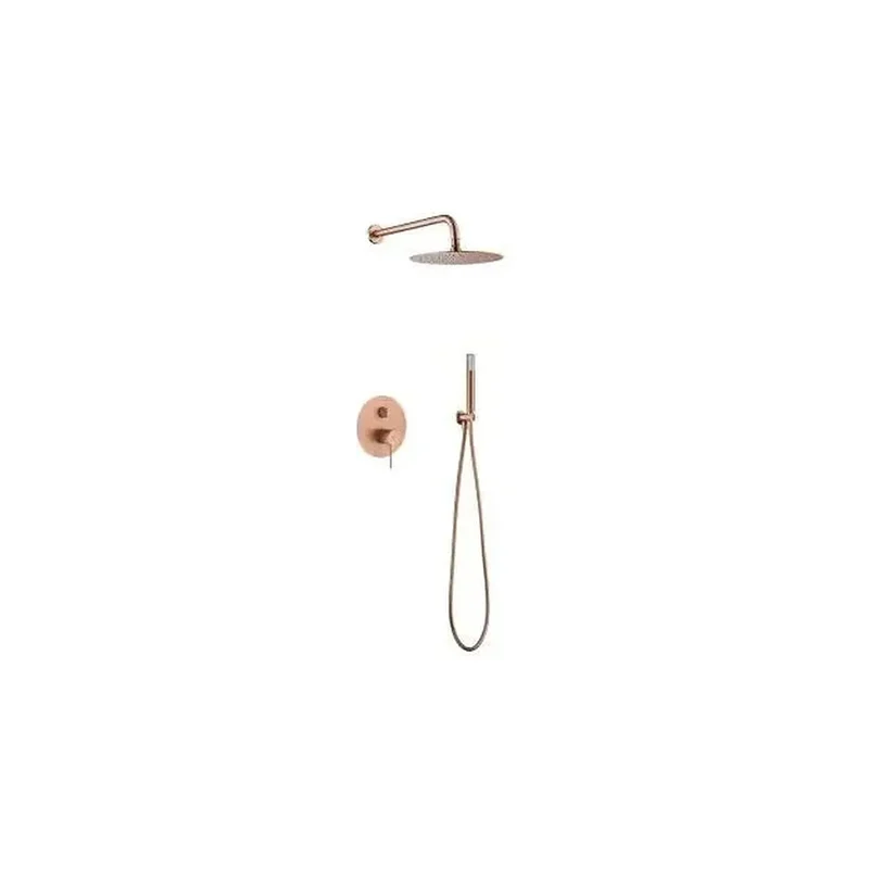 Conjunto de ducha monomando empotrado de 2 vías con acabado oro rosa cepillado Line de Imex
