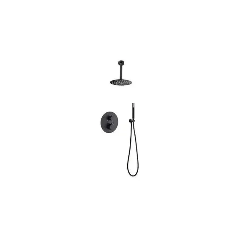 Conjunto de ducha termostático con rociador de conexión a techo y ducha de mano color negro mate Monza de Imex