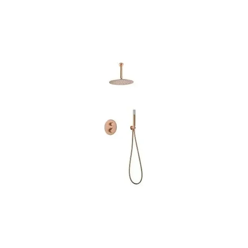 Conjunto de ducha termostático con rociador de conexión a techo y ducha de mano color oro rosa cepillado Monza de Imex