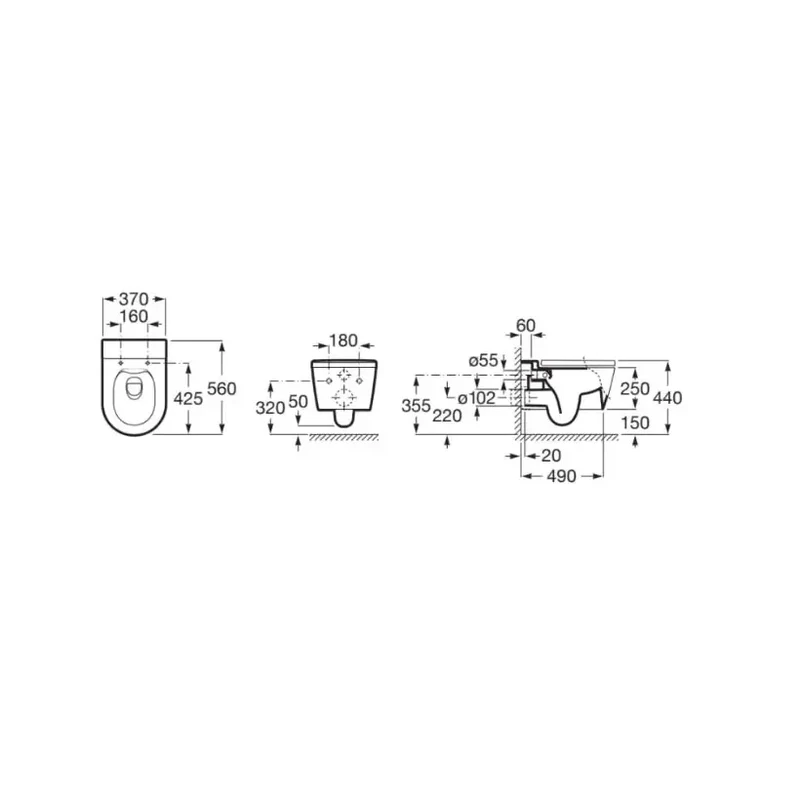 Roca Round Basic – Pack de Inodoro Suspendido con Bastidor y Placa, Salida Horizontal, Blanco