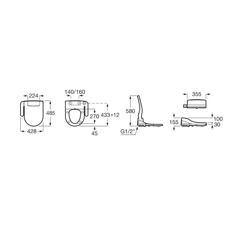 Roca The Gap Round – Inodoro Suspendido con Tapa, Salida Horizontal, Blanco