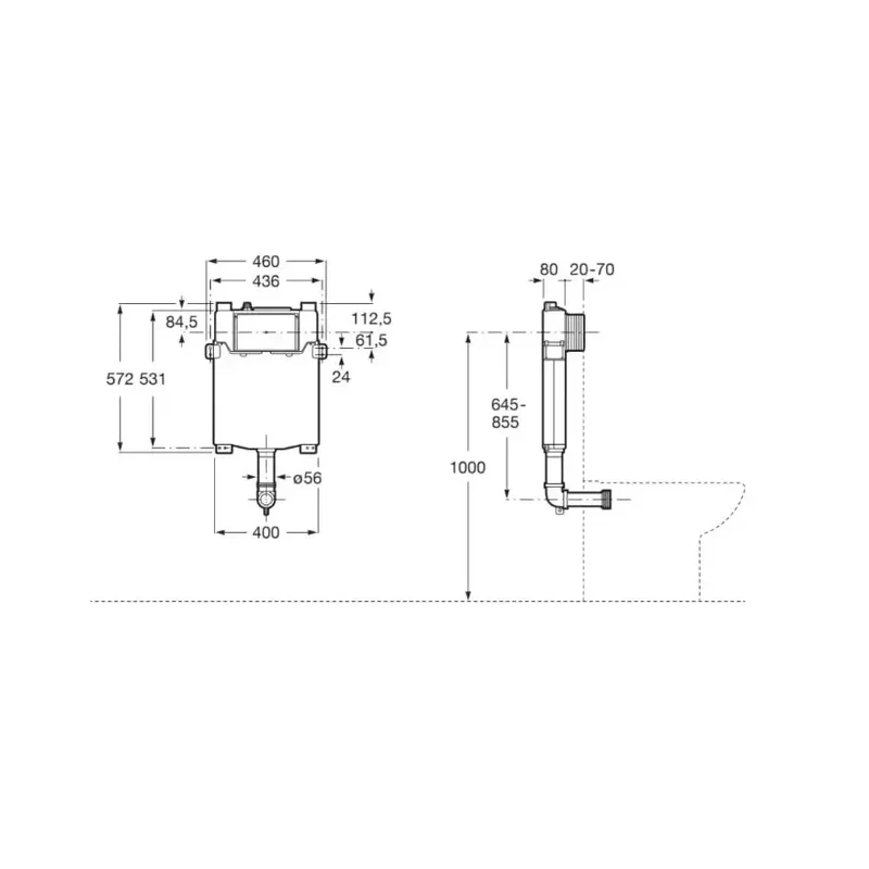 Roca Carmen Basic – Pack de Inodoro de Suelo con Bastidor y Placa, Salida Dual, Blanco