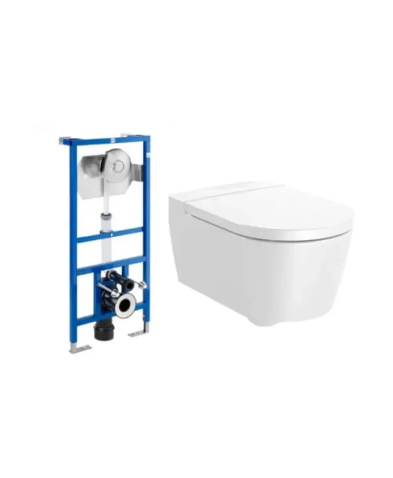 Roca Round – Inodoro Suspendido con Tapa, Salida Horizontal, Blanco