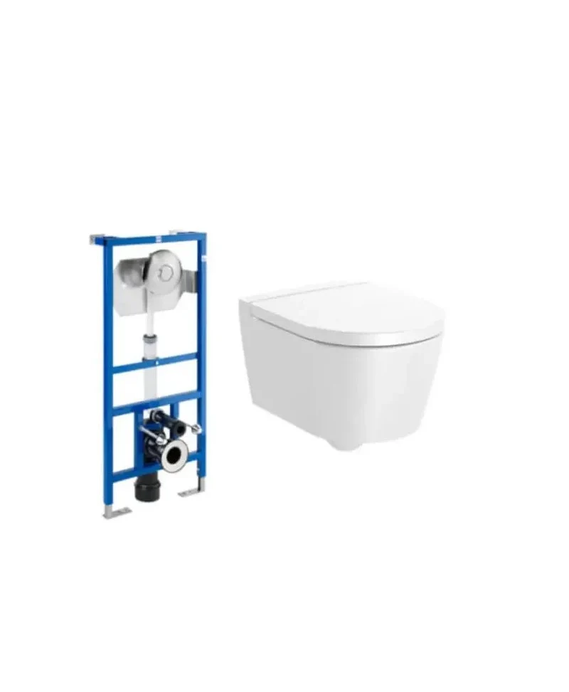 Roca Round – Inodoro Suspendido con Tapa, Salida Horizontal, Blanco