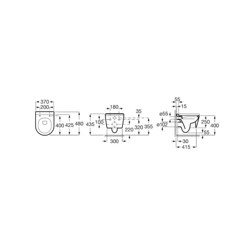 Roca Round – Inodoro Suspendido con Tapa, Salida Horizontal, Blanco