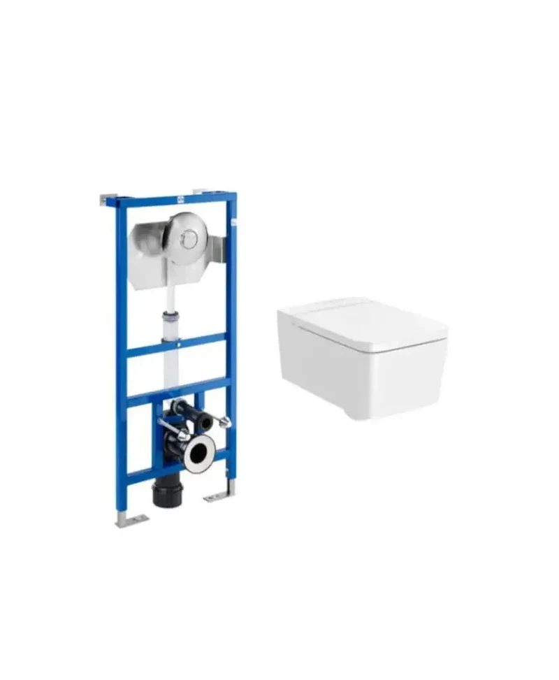 Roca Square – Inodoro Suspendido con Tapa, Salida Horizontal, Blanco