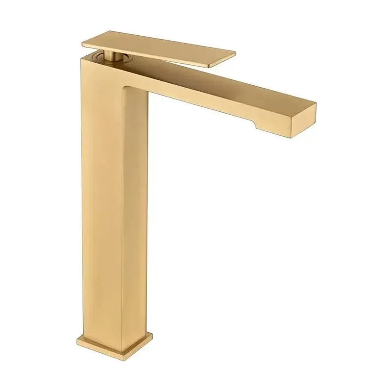 Grifo monomando con caño alto para lavabo hecho de latón con acabado oro cepillado Pisa Imex