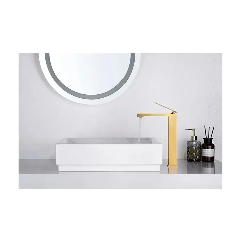 Grifo monomando con caño alto para lavabo hecho de latón con acabado oro cepillado Pisa Imex