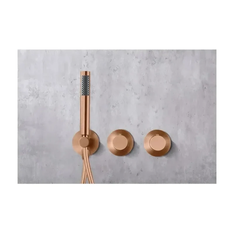 Conjunto de ducha termostático empotrado con rociador a pared o a techo acabado oro rosa cepillado assen de Imex