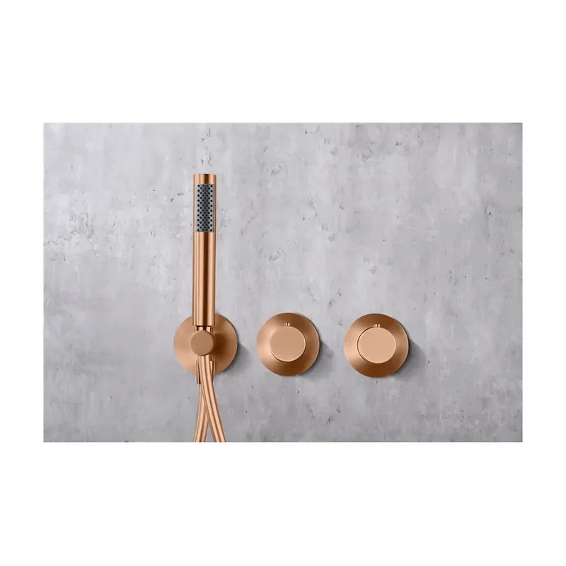 Conjunto de ducha termostático empotrado con rociador a pared o a techo acabado oro rosa cepillado assen de Imex