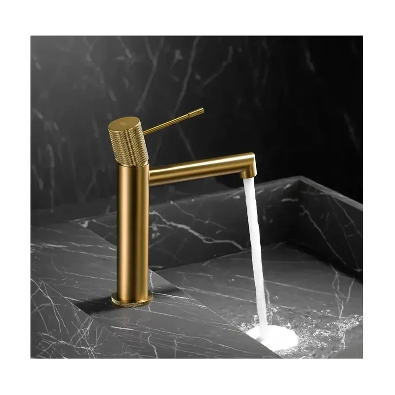 Grifo monomando moderno para lavabo en acabado oro cepillado de Imex