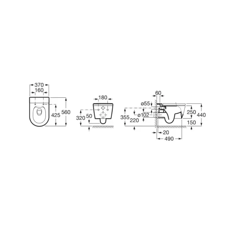Roca Round Compact – Pack de Inodoro Suspendido con Bastidor y Placa, Salida Horizontal, Blanco