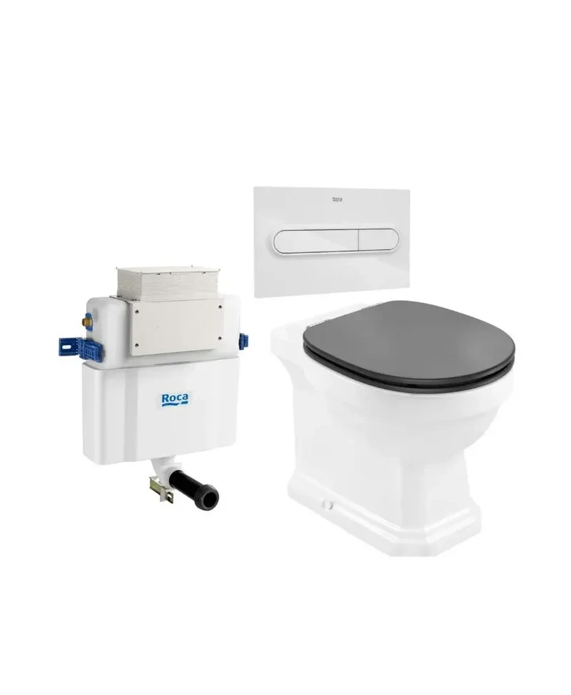 Roca Carmen – Pack de Inodoro de Suelo con Bastidor y Placa, Salida Dual, Blanco