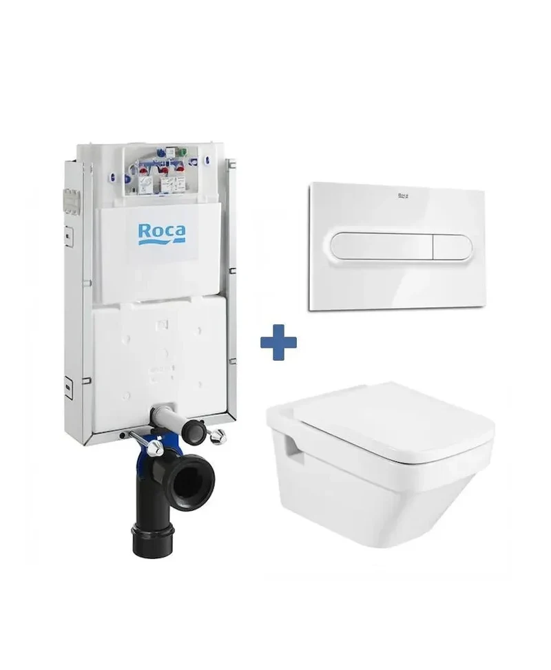 Roca Dama Basic – Pack de Inodoro Suspendido con Bastidor y Placa, Salida Horizontal, Blanco