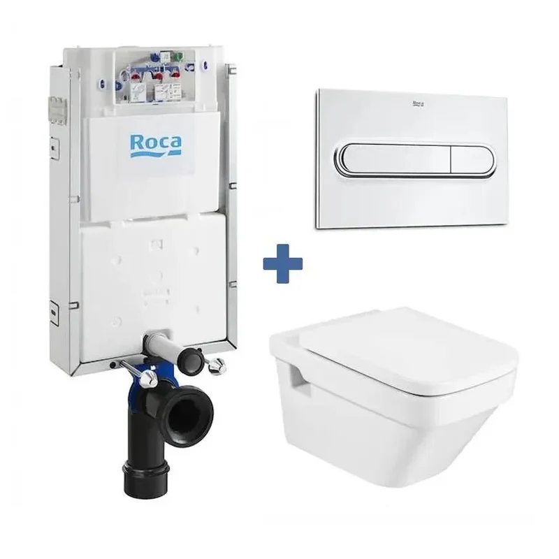 Roca Dama Basic – Pack de Inodoro Suspendido con Bastidor y Placa, Salida Horizontal, Blanco
