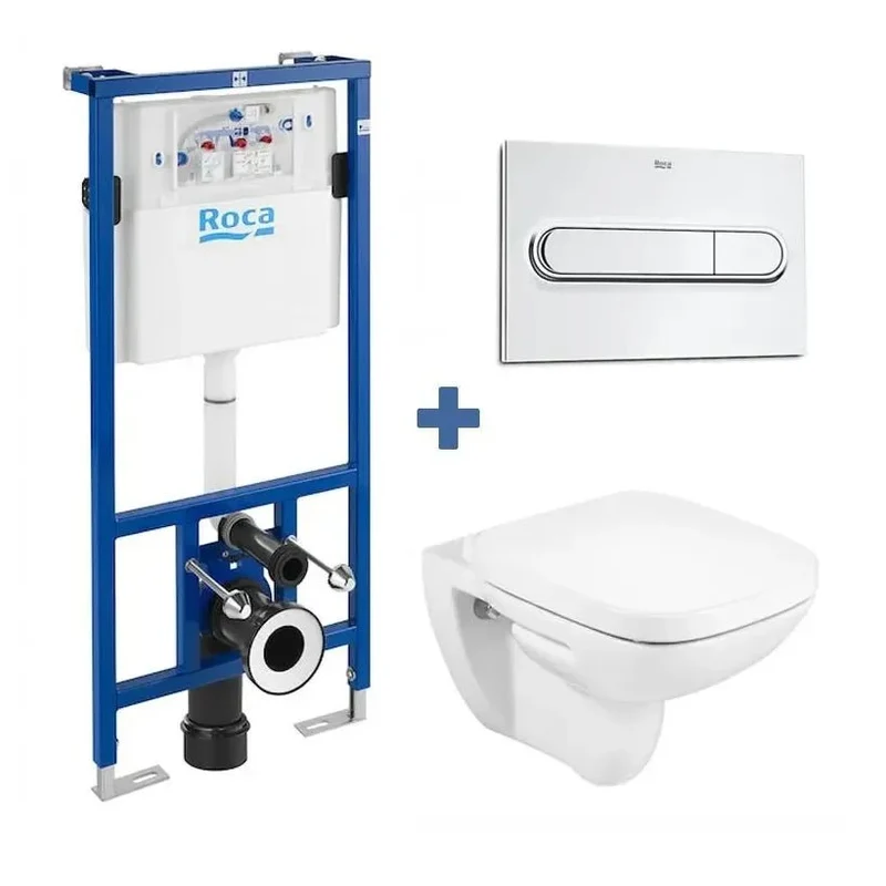 Roca Debba Duplo – Pack de Inodoro Suspendido con Bastidor y Placa, Salida Horizontal, Blanco