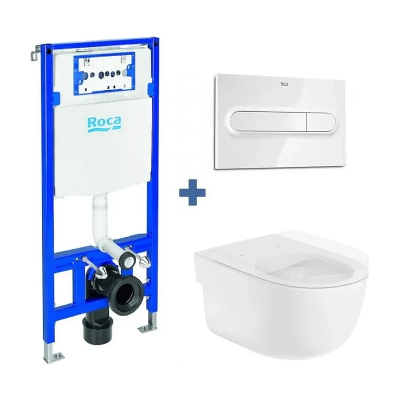 Pack inodoro Rimless suspendido con placa pulsadora y cisterna empotrada Meridian Duplo ROCA