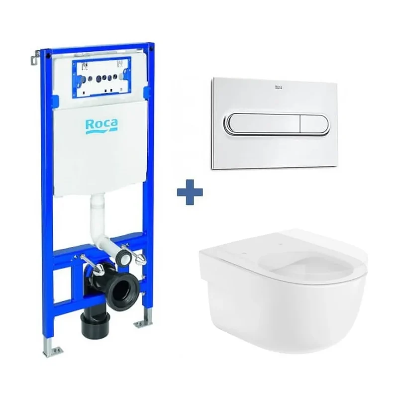Pack inodoro Rimless suspendido con placa pulsadora y cisterna empotrada Meridian Duplo ROCA