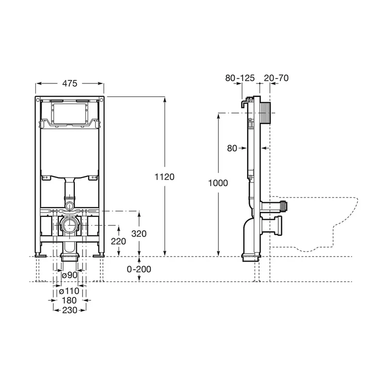Pack inodoro Rimless suspendido con placa pulsadora y cisterna empotrada Meridian Duplo ROCA