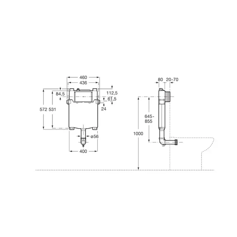 Pack inodoro adosado a pared Rimless salida dual placa pulsadora cisterna y tapa amortiguada ROUND ROCA