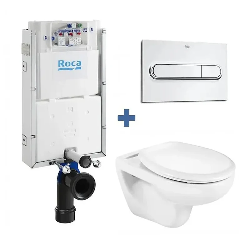 Roca Victoria Basic – Pack de Inodoro Suspendido con Bastidor y Placa, Salida Horizontal, Blanco