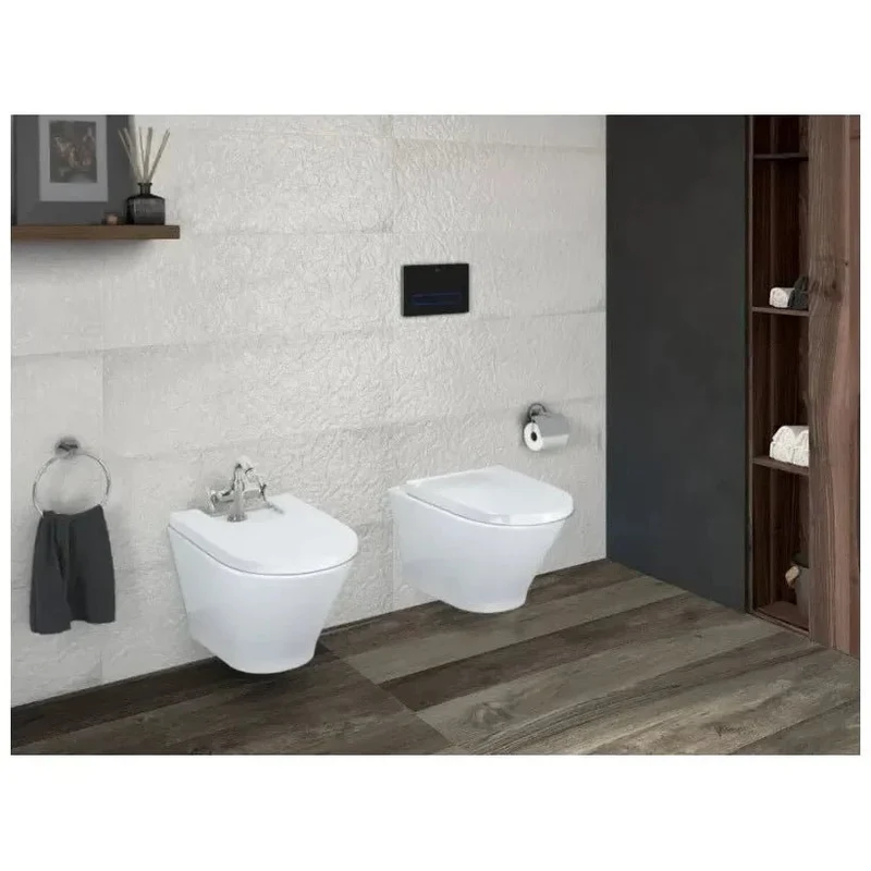 Roca The Gap Round Basic – Pack de Inodoro Suspendido con Bastidor y Placa, Salida Horizontal, Blanco